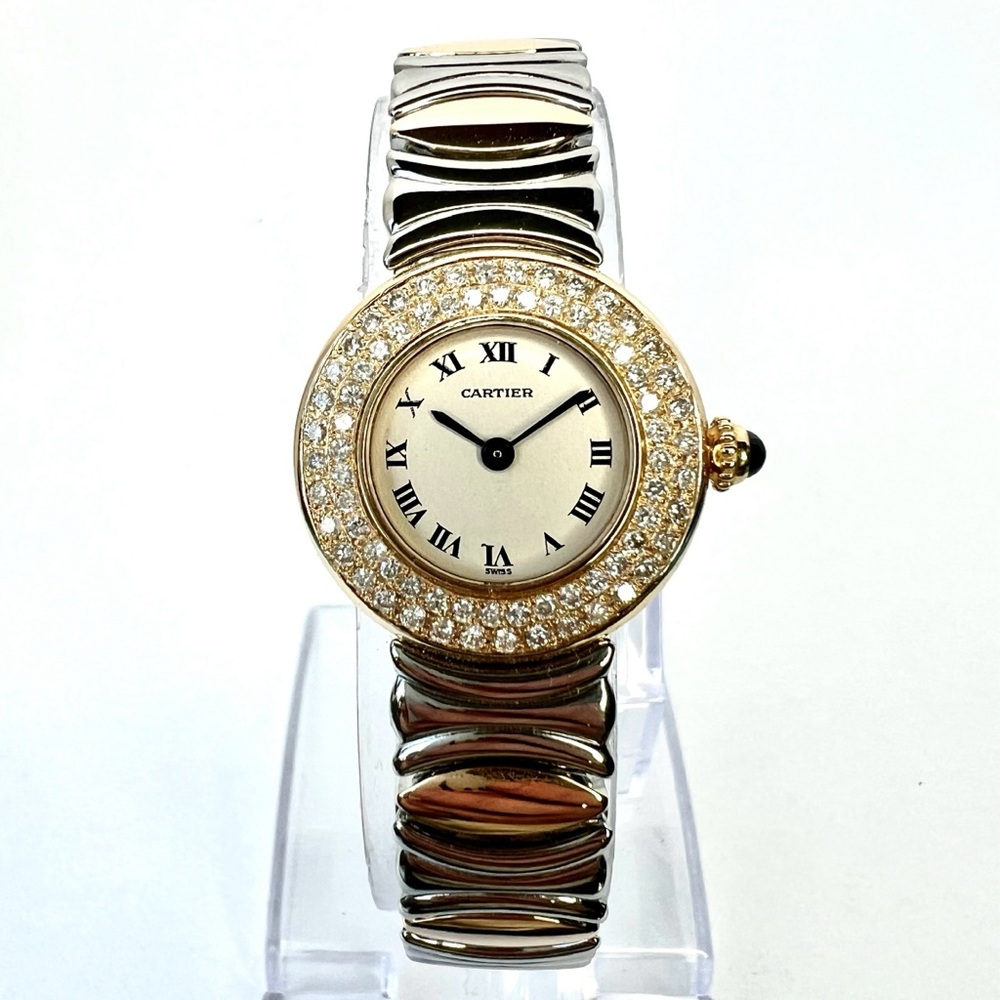 CARTIER BAIGNOIRE COLISEE Quartz 24mm 2 Tone 0.93TCW DIAMOND Watch Cream Dial